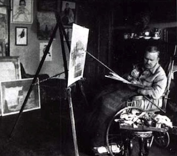 Борис Кустодиев в мастерской. 1925 г.